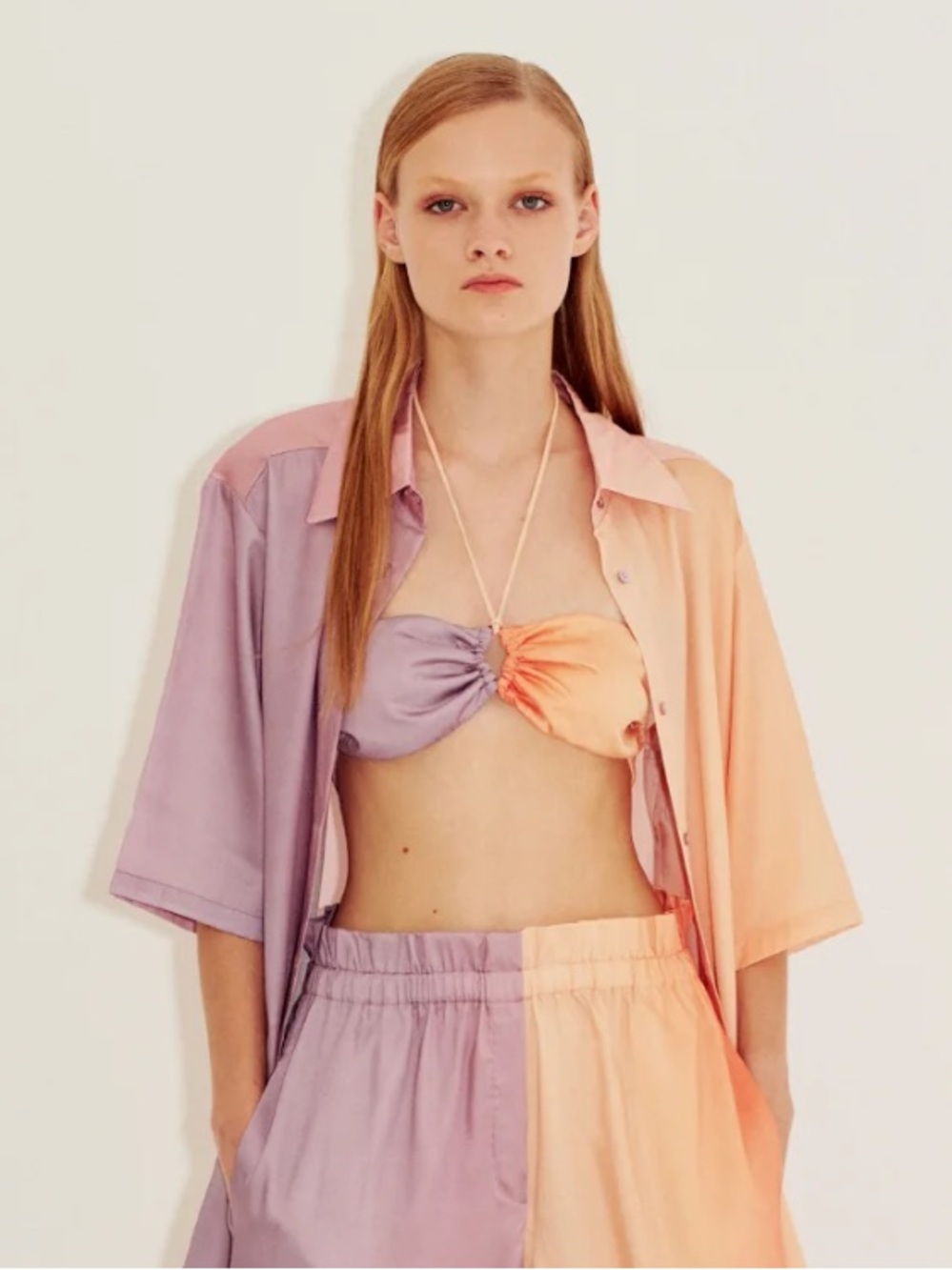 EIKO Ai Two-Tone Lavender and Peach Halter Bandeau Top